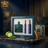 Versace Eros men's perfume bottle with gold accents and sleek design for men's fragrance collection.