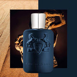 Layton Parfums de Marly 100ml perfume bottle with elegant glass design and silver cap, displayed on a neutral background