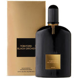 Bottle of TOM Ford BLACK Orchid perfume in 100ml with black and gold packaging, displayed on a neutral background.