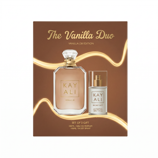 Vanilla box from Kayali featuring elegant packaging, displayed with a sleek design and vibrant branding details.