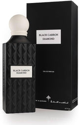 Black Carbon Diamond Ibrahim AlQurashi unisex perfume bottle, 200ml, with sleek black packaging and elegant design.