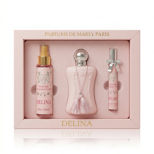 Delina de Marly النسائي perfume box featuring elegant packaging and a luxurious scent, displayed in a stylish presentation.