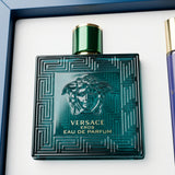 Versace Eros men's perfume bottle, 100ml, with iconic design and vibrant colors, displayed on a neutral background