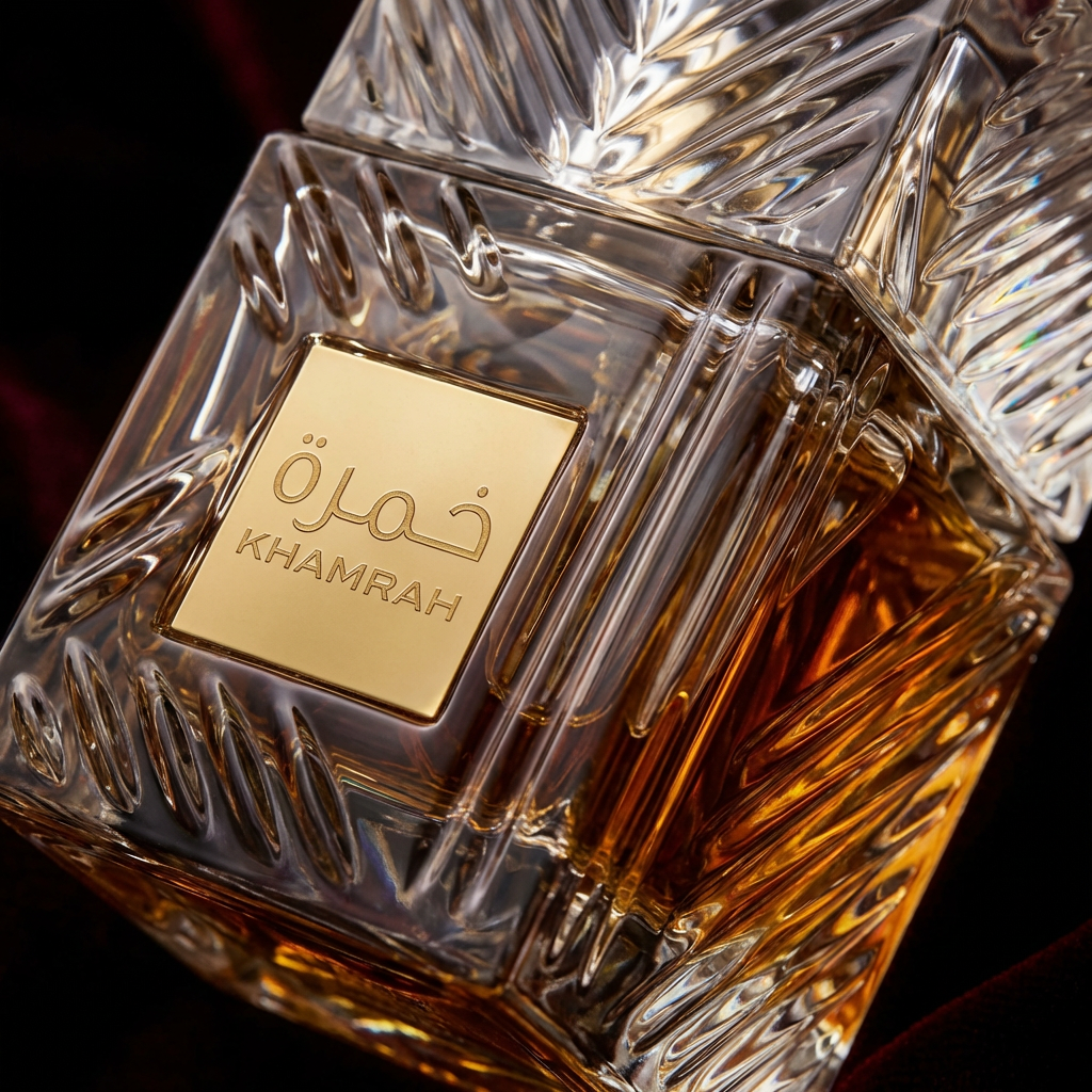 Khamrah Qahwa perfume by Lattafa in 100ml bottle, unisex fragrance, with elegant packaging and dark amber color.
