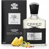 Creed Aventus men's perfume bottle, 100ml, with a sleek design and black cap, displayed on a neutral background.