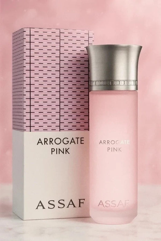 ASSAF Arrogate Pink perfume bottle from Lion's Store, 200ML, with a sleek pink design and elegant branding.