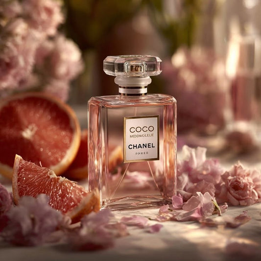Chanel Coco Mademoiselle perfume bottle for women with elegant packaging and floral design, showcasing a luxurious fragrance.