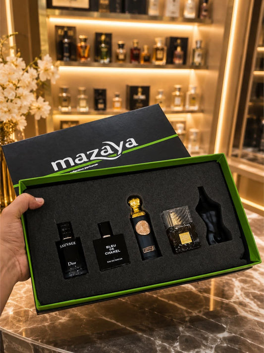 Mazaya Set Box for men featuring grooming products in a sleek packaging, by Lion's Store.